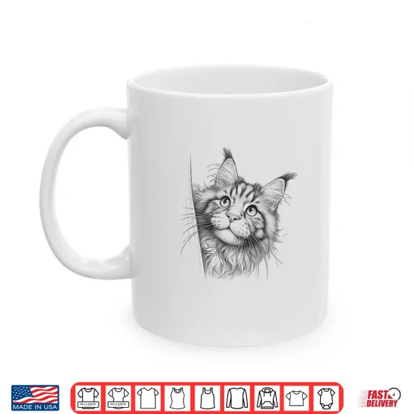 Mug Cute Maine Coon Cat Peeking Professional Graphic Shirt