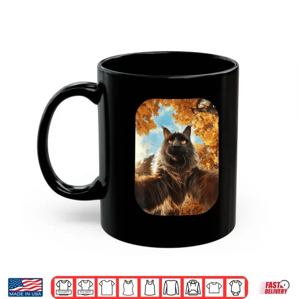 Mug Cute Maine Coon Cat Selfie Fall Leaves Forest Autumn Animal Shirt
