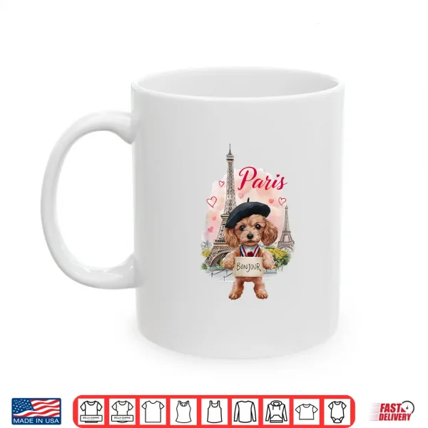 Mug Cute Parisian Poodle with Eiffel Tower Bonjour French Boys Shirt