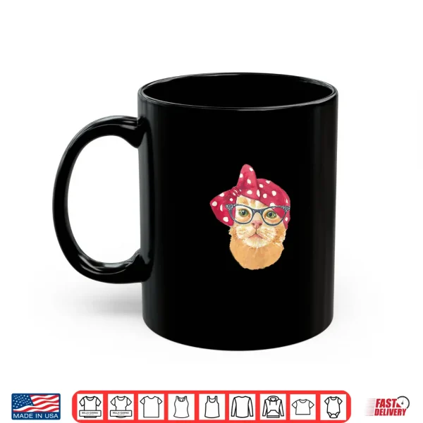 Mug Cute Persian Orange cat with Eyes Glasses Bow on right ear Shirt