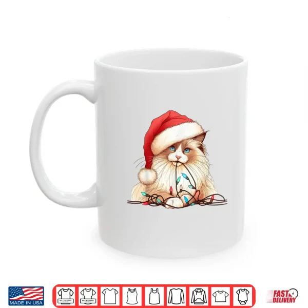 Mug Cute Ragdoll Cat Chew Christmas Light Cord Xmas Holiday Fun Shirt