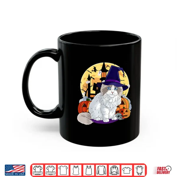Mug Cute Ragdoll Cat Halloween Witch Pumpkin Men Women Kids Shirt