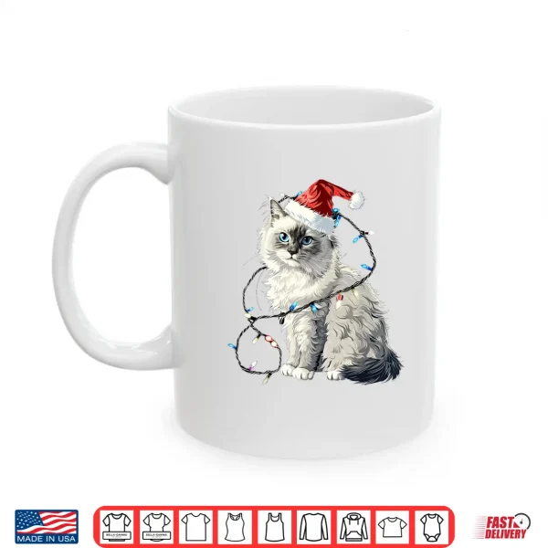Mug Cute Ragdoll Cat Santa Hat Christmas Lights Feline Shirt