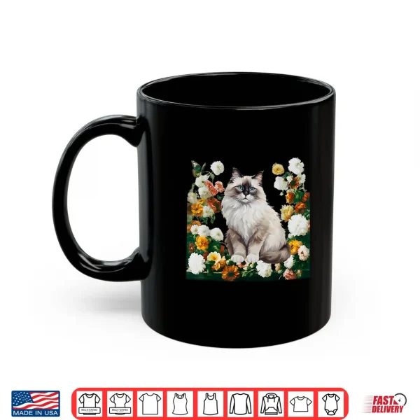 Mug Cute Ragdoll Cat With Golden Hour Cottage Flowers Botanical Shirt