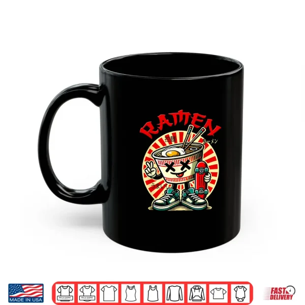 Mug Cute Ramen Skater Tee Kawaii Anime Skateboard Lover Teens Shirt