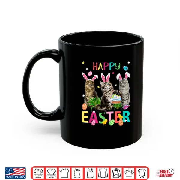 Mug Cute Three Maine Coon Cats Wear Bunny Ears Happy Easter Day Shirt