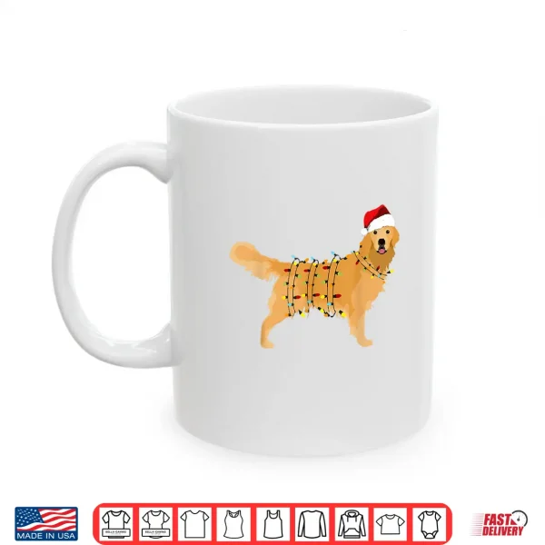 Mug Dog Golden Retriever Santa Christmas Xmas Lights Pajamas Shirt