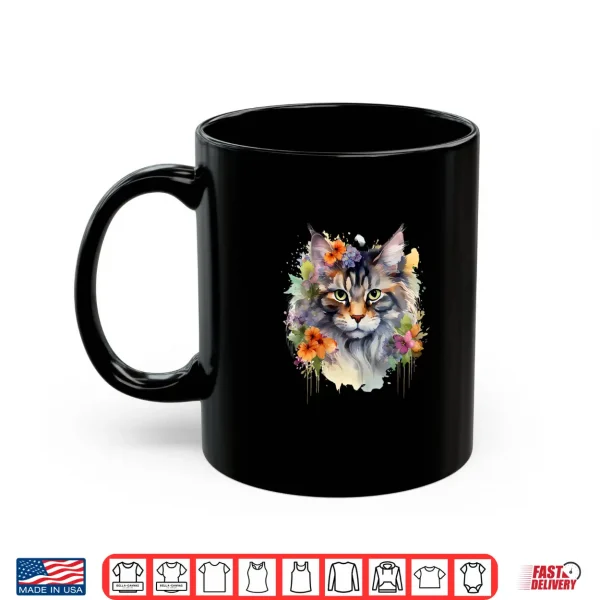 Mug Floral Watercolor Maine Coon Cat Shirt