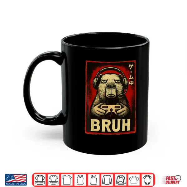 Mug Funny Capybara Gamer Bruh Graphic Tee Men Boys Teens Gaming Shirt
