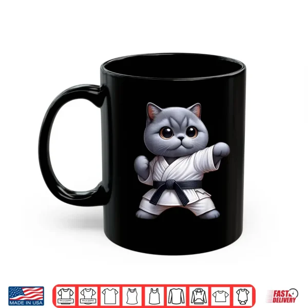 Mug Funny Cat British Shorthair Wearing Karate Gi Black Belt Shirt