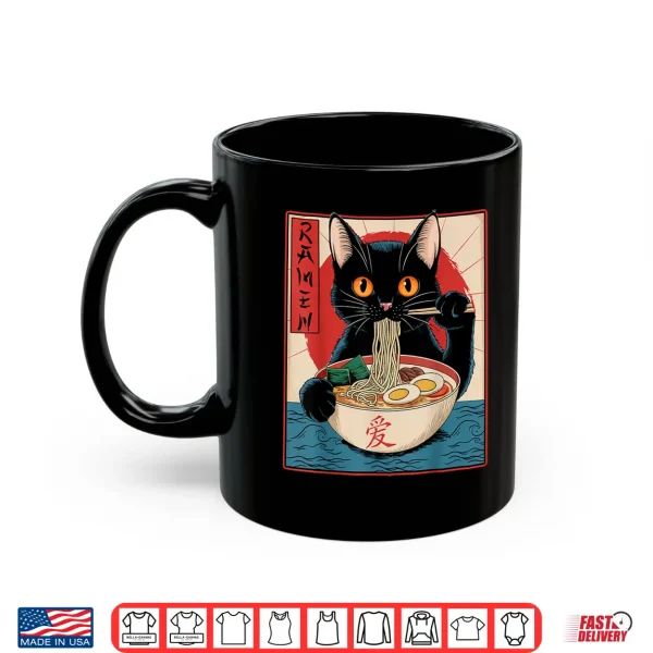 Mug Funny Cat Eating Ramen Japanese Kawaii Anime Gifts Shirt