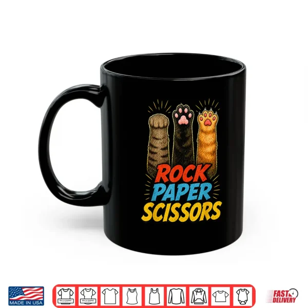 Mug Funny Cat Paws Graphic Tee Rock Paper Scissors Animal Rescue Shirt
