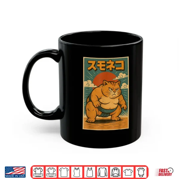 Mug Funny Cat Sumo Wrestler Japanese Art Anime Ukiyo e Graphic Shirt