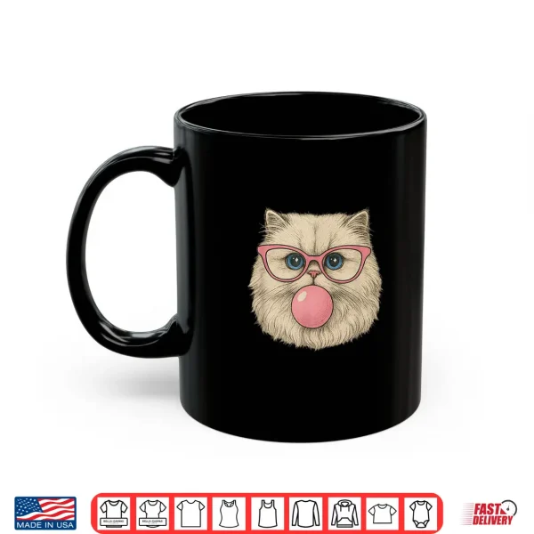 Mug Funny Cat with Pink Glasses Bubble Gum Retro Vintage Cats Shirt