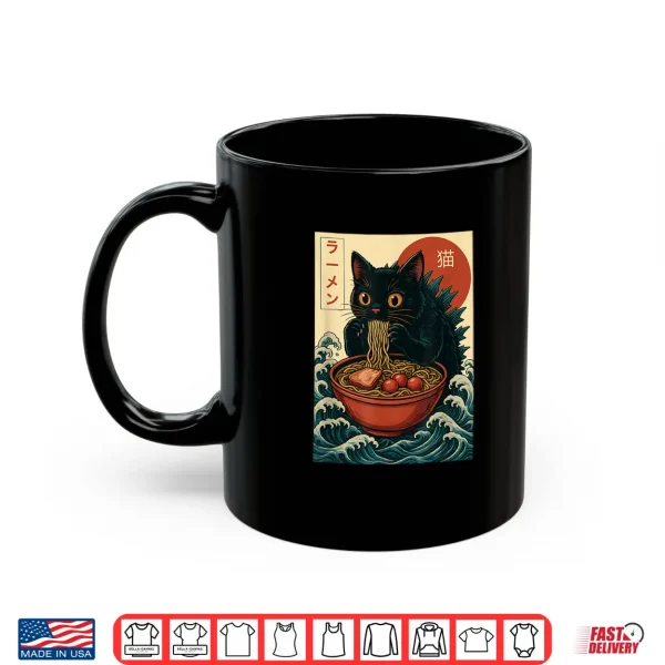 Mug Funny Catzilla Anime Ramen Japanese Cat Gifts Men Women Kids Shirt