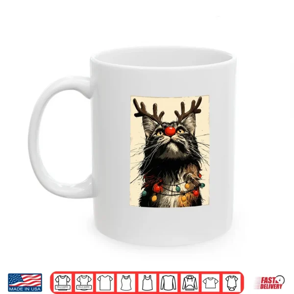Mug Funny Christmas Maine Coon Cat Holiday Lights Festive Animal Shirt