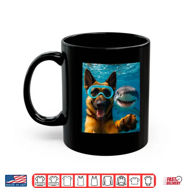 Mug Funny German Shepherd Dog Selfie with Shark Ocean Lovers Shirt