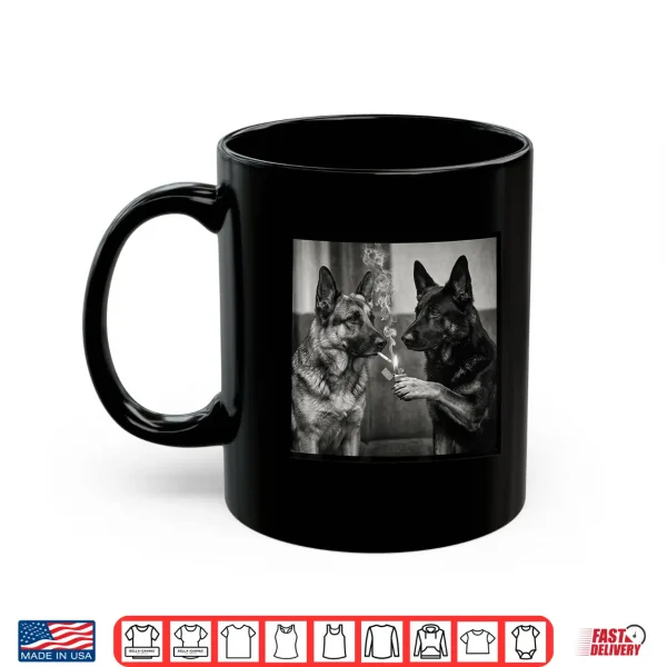 Mug Funny German Shepherd Dogs Smoking Together Scene Shirt