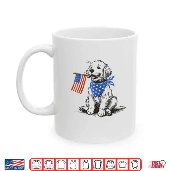 Mug Funny Golden Retriever American Flag Bandana 4th Of July Shirt