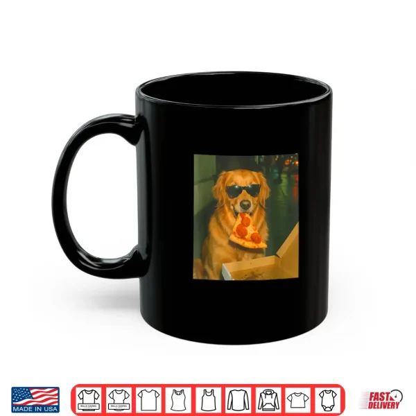 Mug Funny Golden Retriever Dog Eating Pizza Meme Retro Shirt