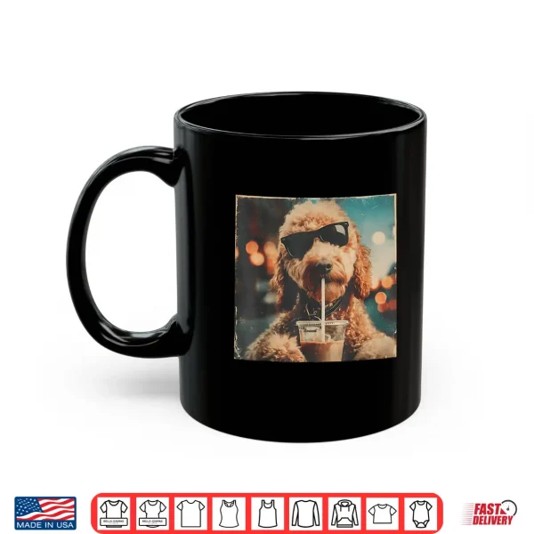 Mug Funny Goldendoodle Drinking Iced Coffee Dog with Sunglasses Shirt
