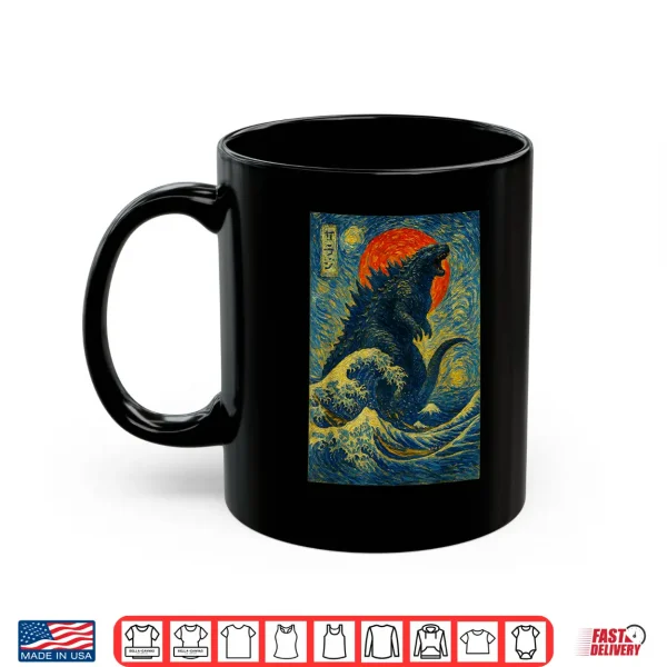 Mug Funny Kaiju Starry Night Japanese Art Anime Van Gogh Graphic Shirt