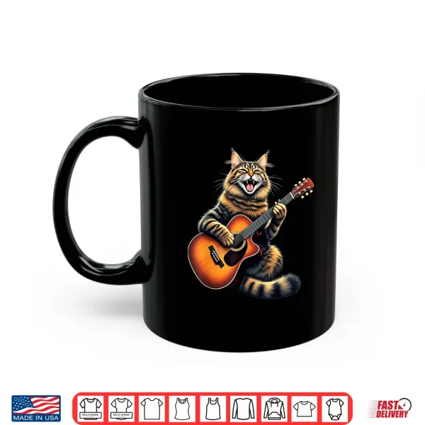 Mug Funny Maine Coon Cat Playing Guitar Design for Music Lovers Shirt