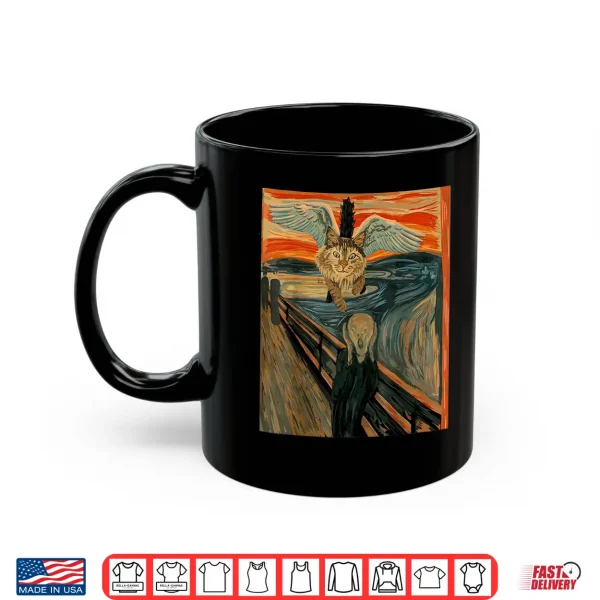 Mug Funny Maine Coon Cat The Scream Flying Maine Coon Kitty Shirt