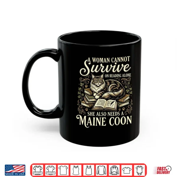 Mug Funny Maine Coon Mom Book Lover Reading Cat Bookworm Shirt