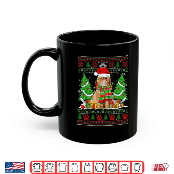 Mug Funny Persian Cat Santa Hat Ugly Christmas Sweater Xmas PJS Shirt