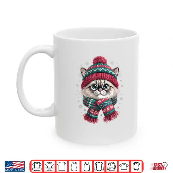Mug Funny Ragdoll Cat Santa Hat Christmas Lights Shirt