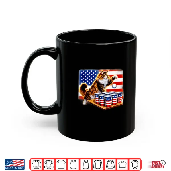 Mug Funny USA Flag 4th of July Maine Coon Cat Beer Pong Champion Shirt