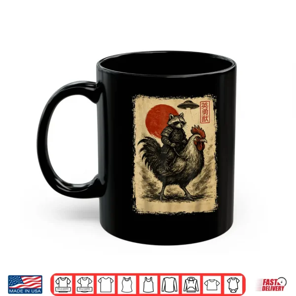 Mug Funny Vintage Raccoon Rooster Chicken UFO Japanese Anime Shirt 2