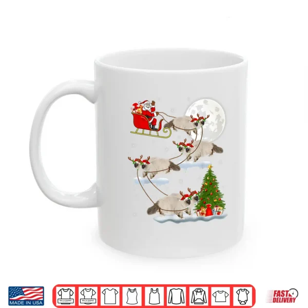 Mug Funny Xmas Lighting Tree Santa Riding Ragdoll Cat Christmas Shirt