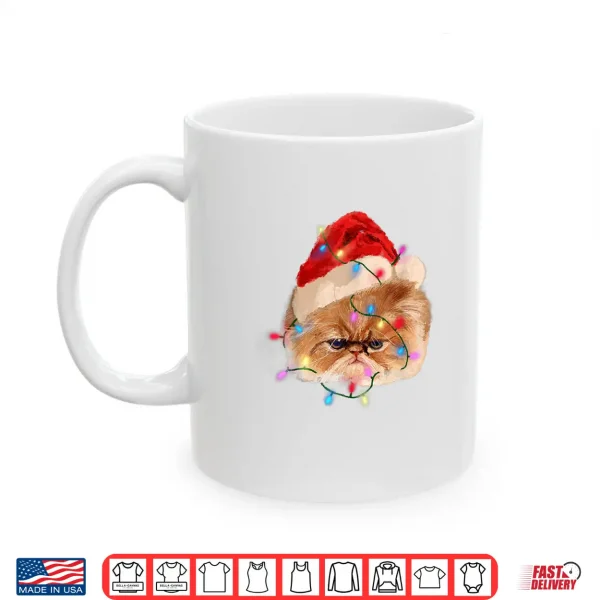 Mug Funny Xmas Persian Cat Christmas Lights Adorable Face Fluffy Shirt