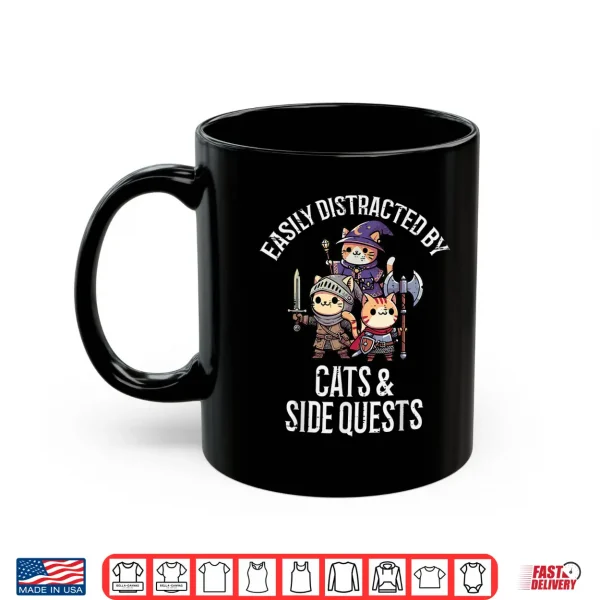 Mug Gamer Easily Distracted By Cats Side Quests Men Boys Kids Shirt