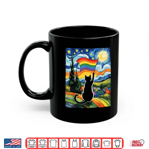 Mug Gay Pride Cat Art Cat Starry Night Style LGBTQ Pride Support Shirt