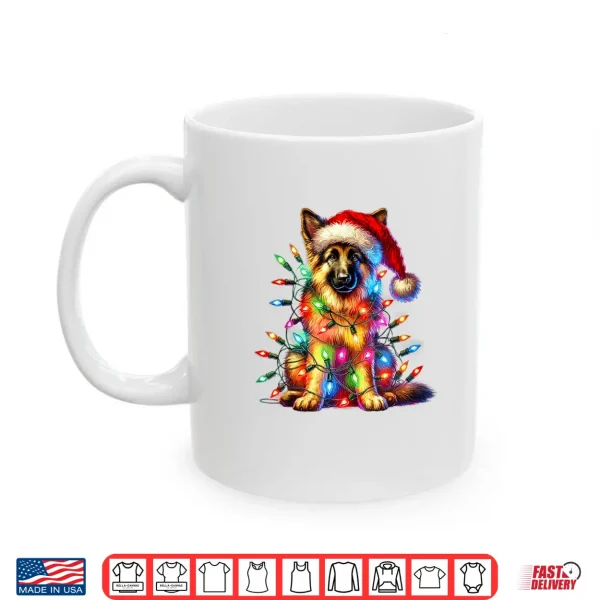 Mug German Shepherd Christmas Lights Santa Hat Dog Lover Shirt