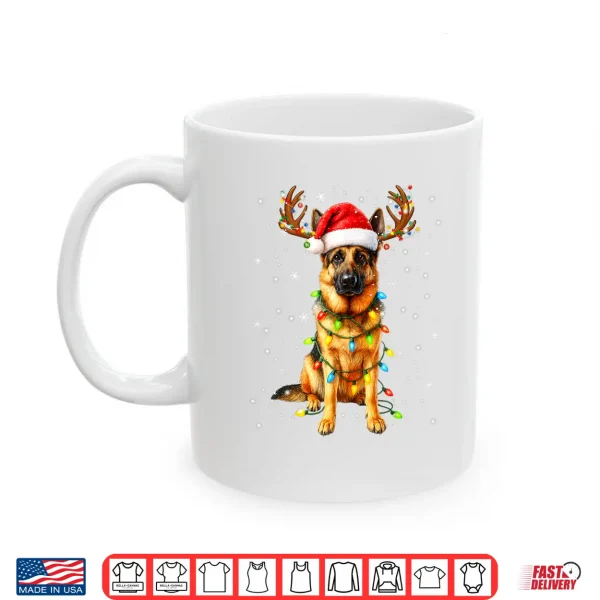 Mug German Shepherd Christmas Tree Lights Pajama Dog Lover Xmas Shirt