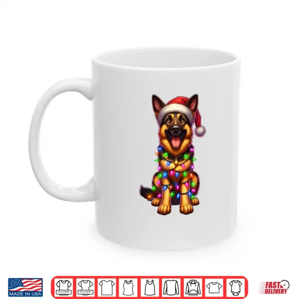 Mug German Shepherd Christmas Tree Lights Xmas Pajama Dog Lover Shirt