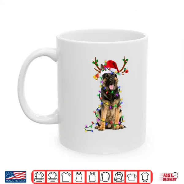 Mug German Shepherd Dog Tree Christmas Lights Dog Lover Pajama Shirt