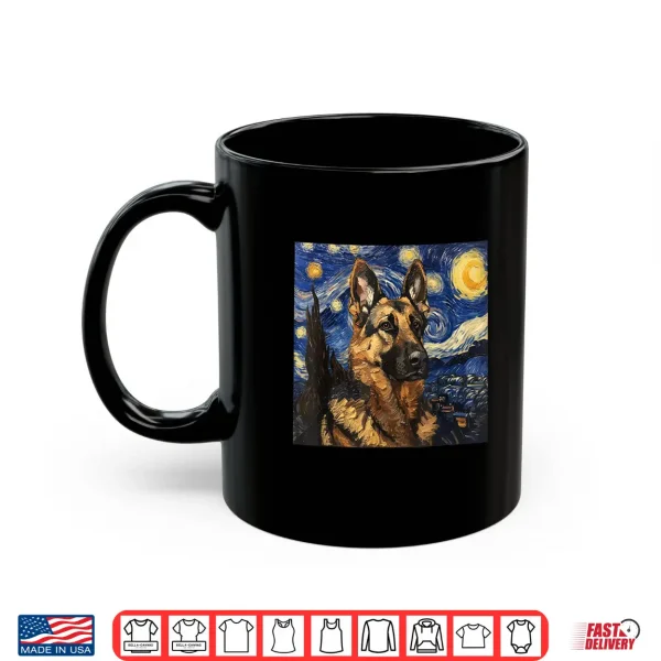 Mug German Shepherd Dog Van Gogh Style Starry Night Shirt