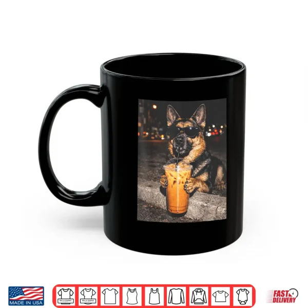 Mug German Shepherd Drinking Iced Coffee Funny Dog Shirt