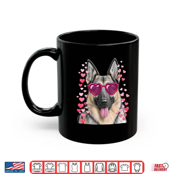 Mug German Shepherd Face Heart Glasses Valentines Day Dog Shirt