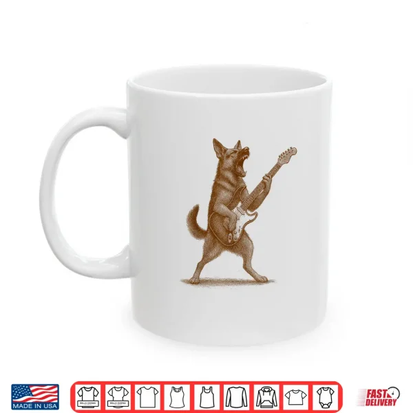 Mug German Shepherd Playing Guitar Dog Mom Rock Roll Music Shirt
