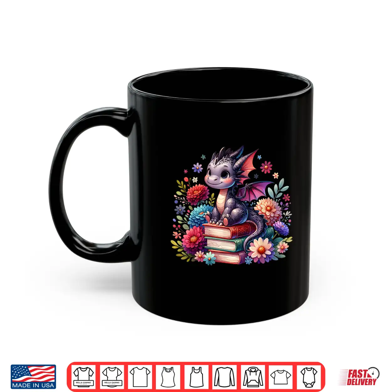 Girls Cute Floral Cottagecore Dragon Book Lovers Bookish Shirt