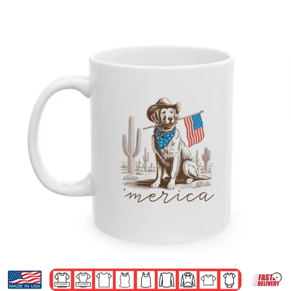Mug Golden Retriever 4th Of July Cowboy Independence US Flag Shirt