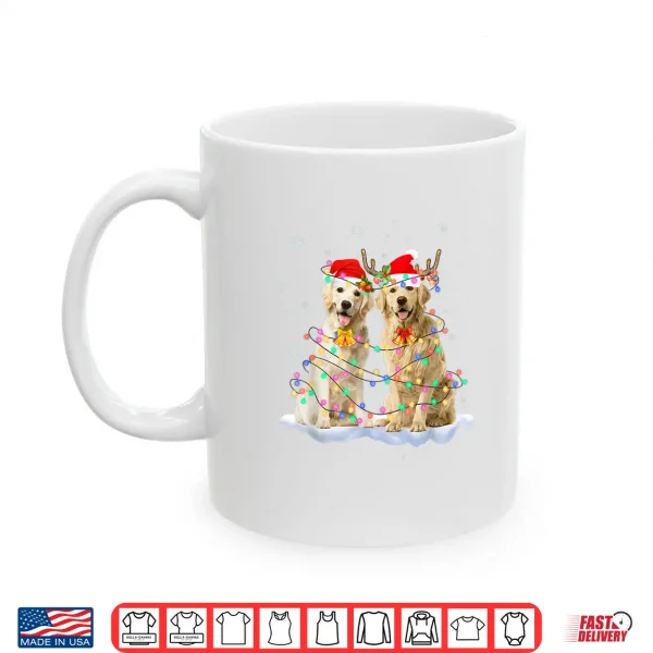 Mug Golden Retriever Christmas Santa Hat Reindeer Lights Pajama Shirt