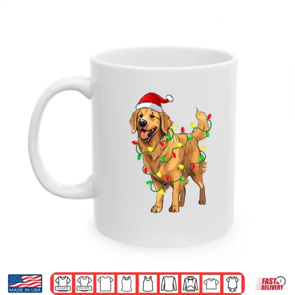 Mug Golden Retriever Christmas Santa Hat Tree Lights Pajama Dog Shirt