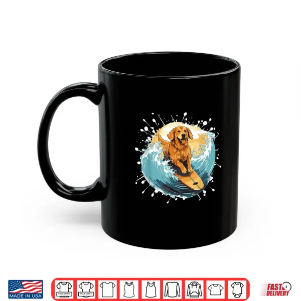 Mug Golden Retriever Dog On Surfboard Surfing Shirt